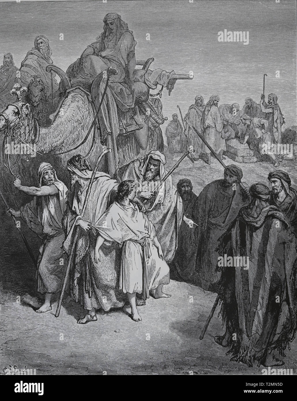 Joseph sold by his brothers. The Bible. Genesis. Engraving by Gustave Dore, 1866. Stock Photo