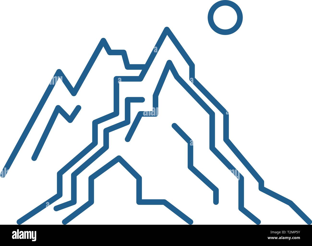 THE MOUNTAINS line concept icon. THE MOUNTAINS flat vector website sign ...
