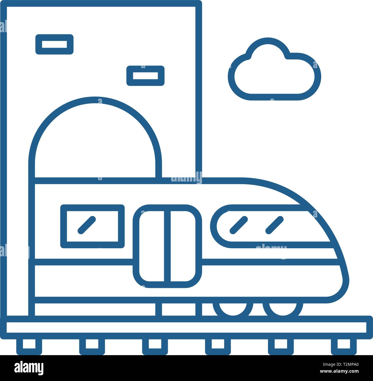 Train line concept icon. Train flat vector website sign, outline symbol ...