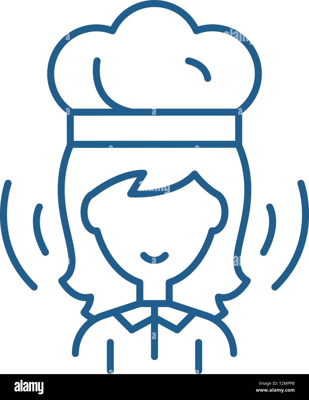 Woman cook line concept icon. Woman cook flat vector website sign ...