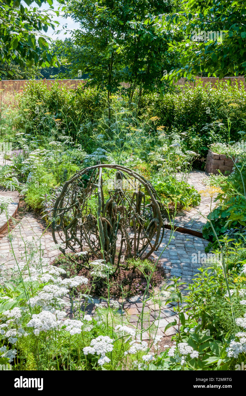 The Health and Wellbeing Garden by Alexandra Noble Design at the RHS Hampton Court Palace Flower Show 2018 Stock Photo