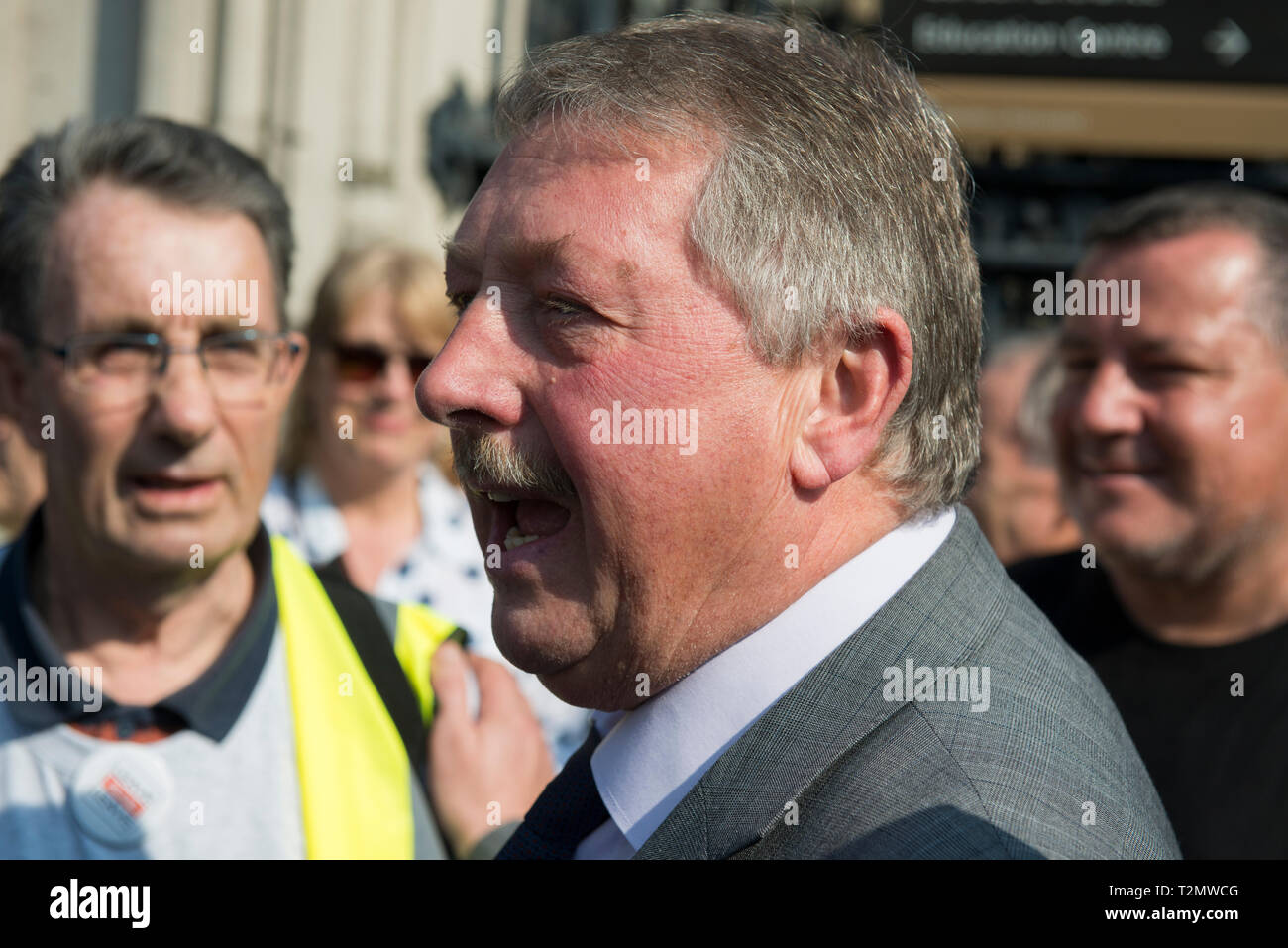 Sammy Wilson DUP MP Outside the Houses of Parliament, London on March 29th 2019 The day the Britain was meant to leave the EU. Stock Photo