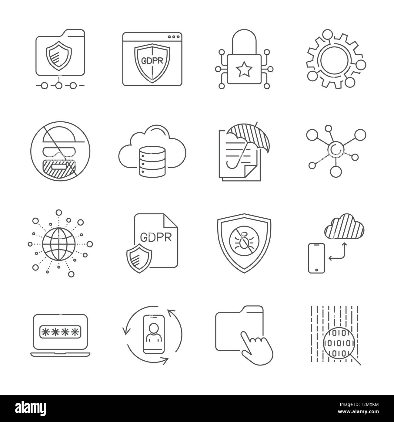 GDPR and Privacy Policy, Digital Protection, Security Technology, simple icons set. Editable Stroke. EPS 10. Stock Vector