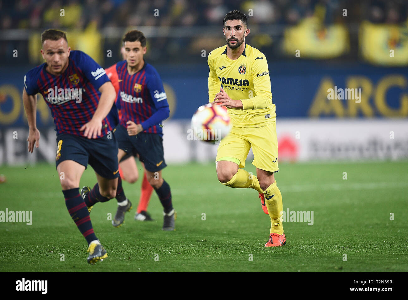 VILLARREAL, 02-04-2019. LaLiga 2018/ 2019, date 30. Villarreal-Barcelona. Alvaro Gonzalez of Villarreal CF during the game VIllarreal-Barcelona Stock Photo