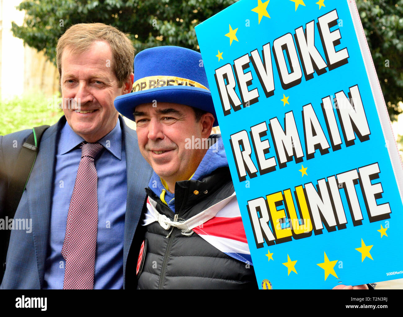 Westminster, London, UK. 3rd Apr 2019. College Green, Westminster, after Prime Minister's Questions in Parliament. Alastair Campbell and Steve Bray, anti-Brexit campaigner Credit: PjrFoto/Alamy Live News Stock Photo