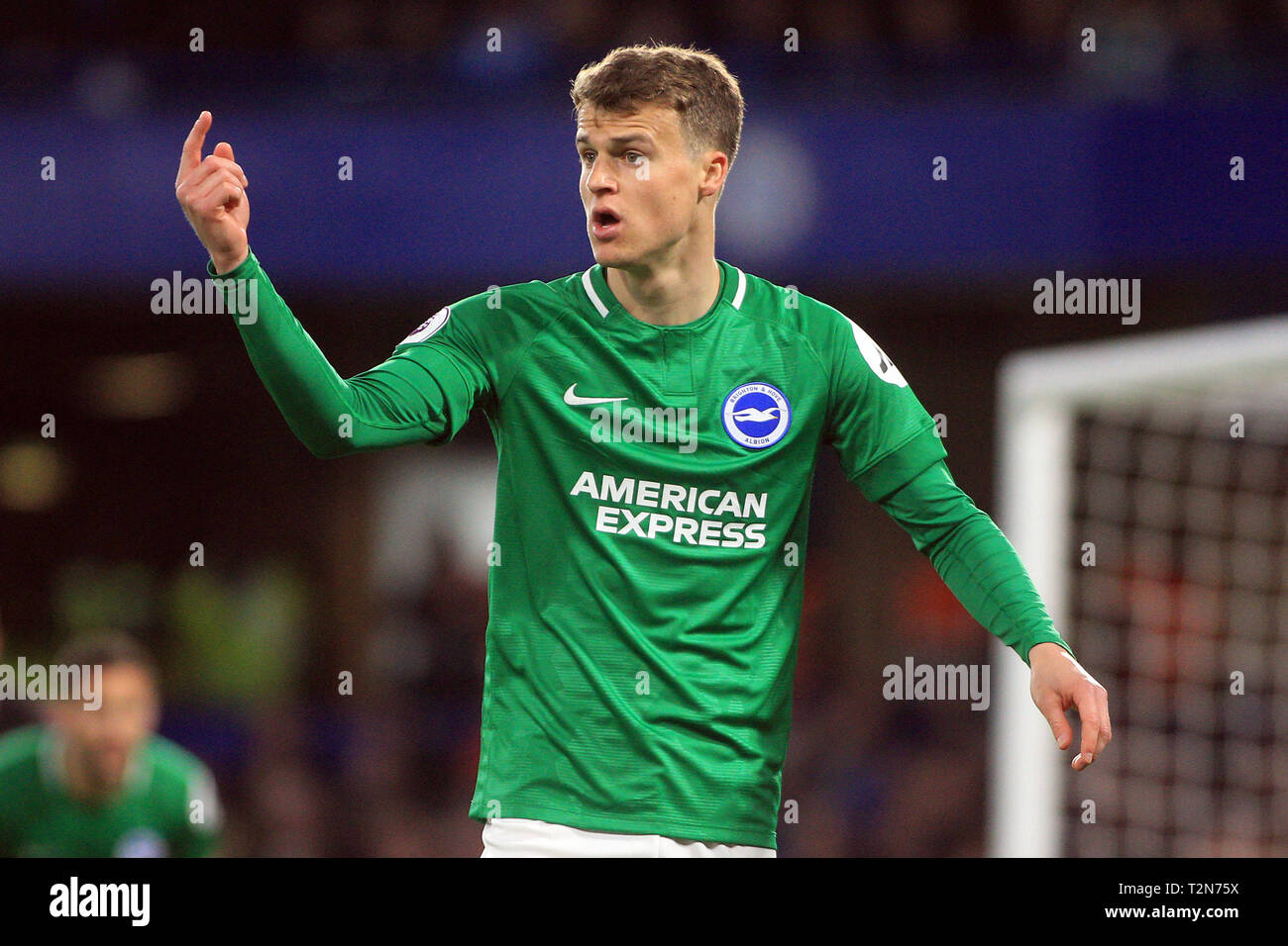 London, UK. 3rd Apr, 2019. Solly March of Brighton & Hove Albion looks on. Premier League match, Chelsea v Brighton & Hove Albion at Stamford Bridge in London on Wednesday 3rd April 2019. this image may only be used for Editorial purposes. Editorial use only, license required for commercial use. No use in betting, games or a single club/league/player publications. pic by Steffan Bowen/ Credit: Andrew Orchard sports photography/Alamy Live News Stock Photo