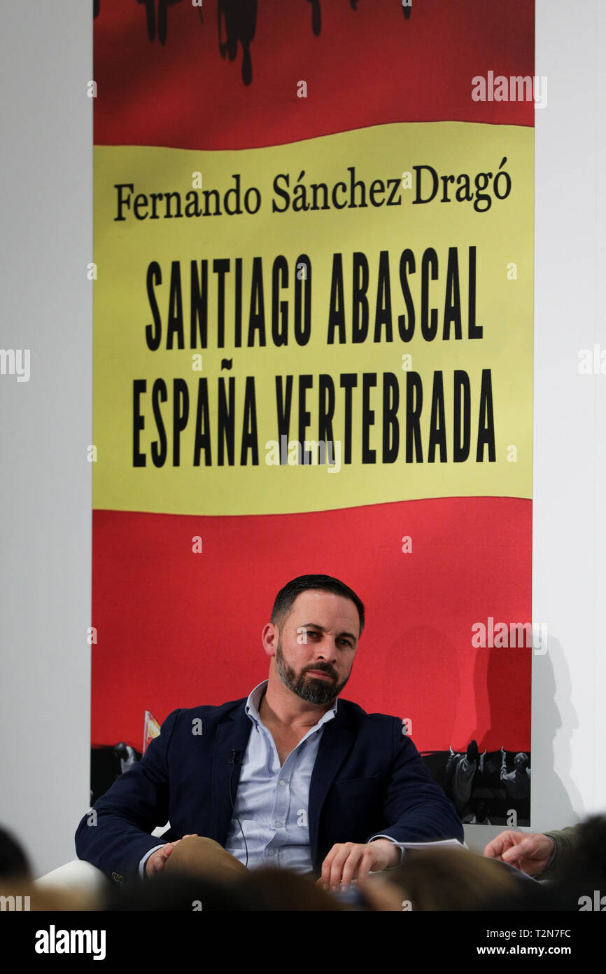 Madrid, Spain. 03rd Apr, 2019. Santiago Abascal seen speaking during the event of the presentation of the book. Credit: Jesús Hellin/Alamy Live News Stock Photo
