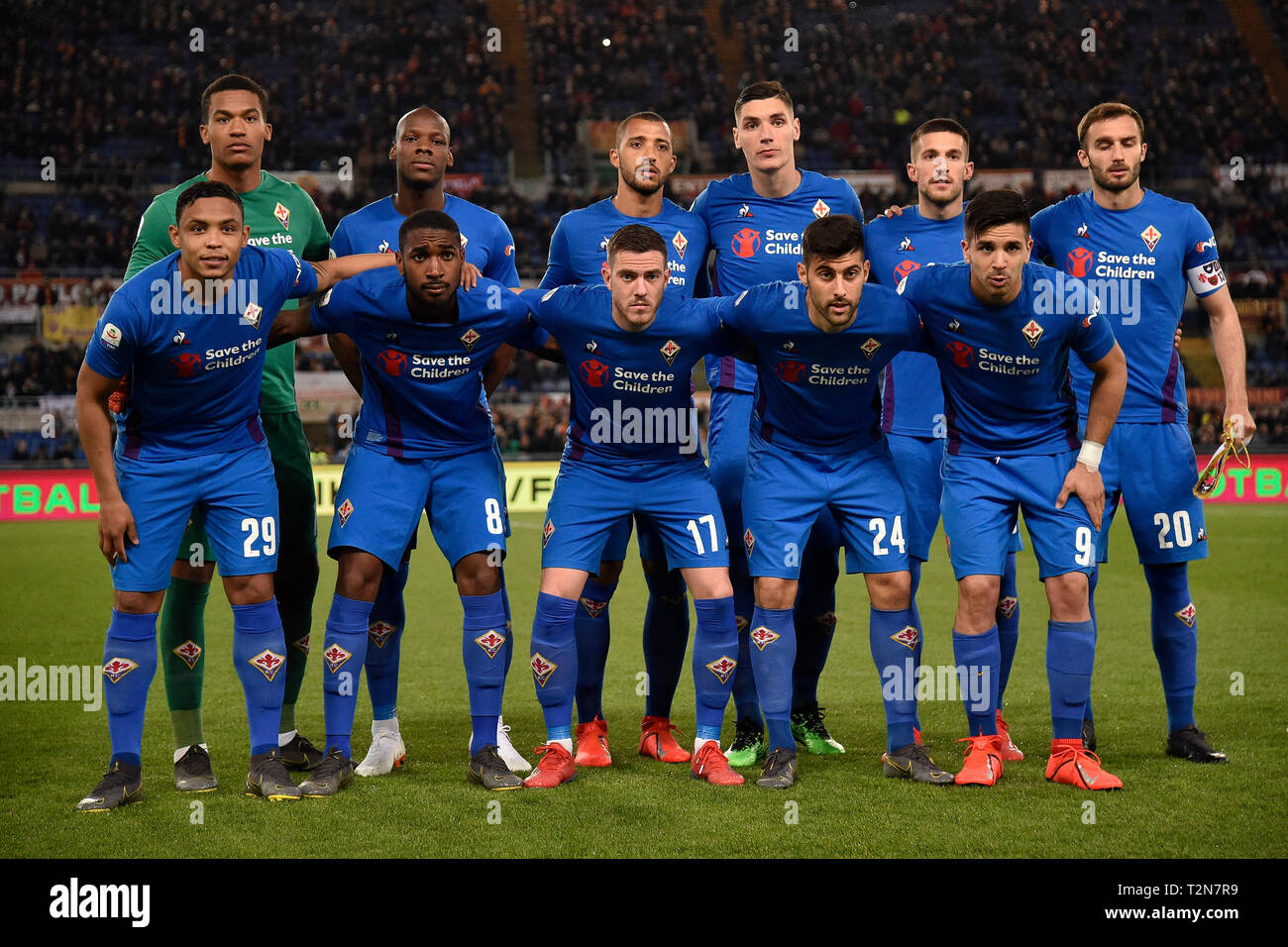 Rome, Italy. 3rd Apr, 2019. Fiorentina team shot during the Serie A match between AS Roma and ACF Fiorentina at Stadio Olimpico, Rome, Italy on 3 April 2019. Photo by Giuseppe Maffia. Credit: UK Sports Pics Ltd/Alamy Live News Stock Photo