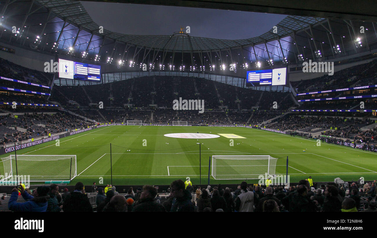 London, UK. 3rd Apr, 2019. General view before the Premier League match between Tottenham Hotspur and Crystal Palace at Tottenham Hotspur Stadium on April 3rd 2019 in London, England. (Photo by Paul Raffety/phcimages.com) Credit: PHC Images/Alamy Live News Stock Photo