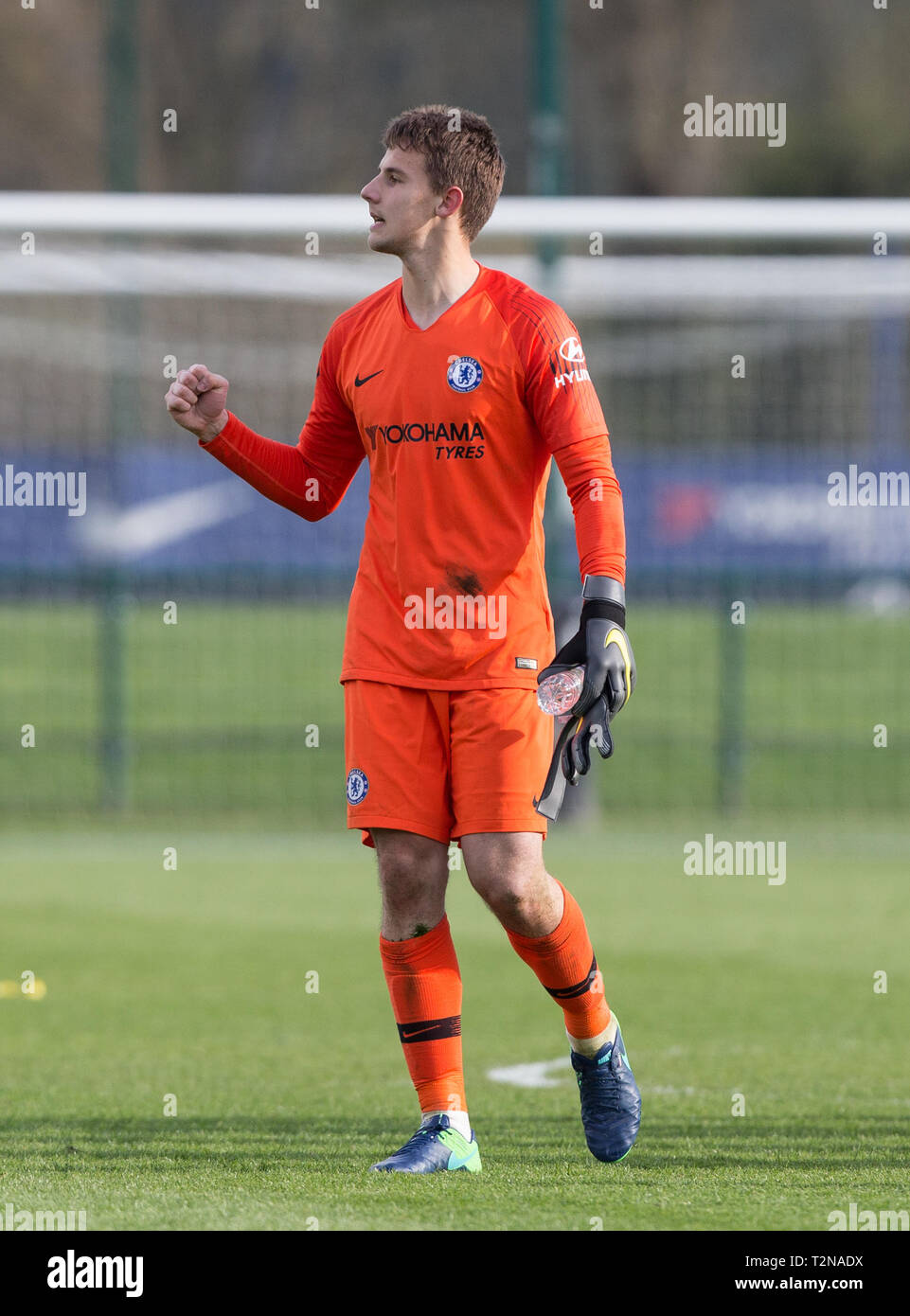 London, UK. 03rd Apr, 2019. Goalkeeper Karlo Zier of Chelsea during the UEFA Youth League Quarter Final match between Chelsea U19 and Dinamo Zagreb U19 at Stamford Bridge, London, England on 3 April 2019. Photo by Andy Rowland. Credit: Andrew Rowland/Alamy Live News Stock Photo