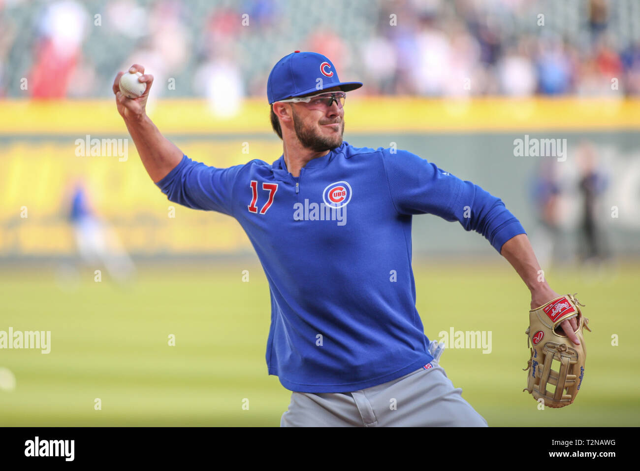 Atlanta, GA, USA. 3rd Apr, 2019. Chicago Cubs third baseman Kris Bryant