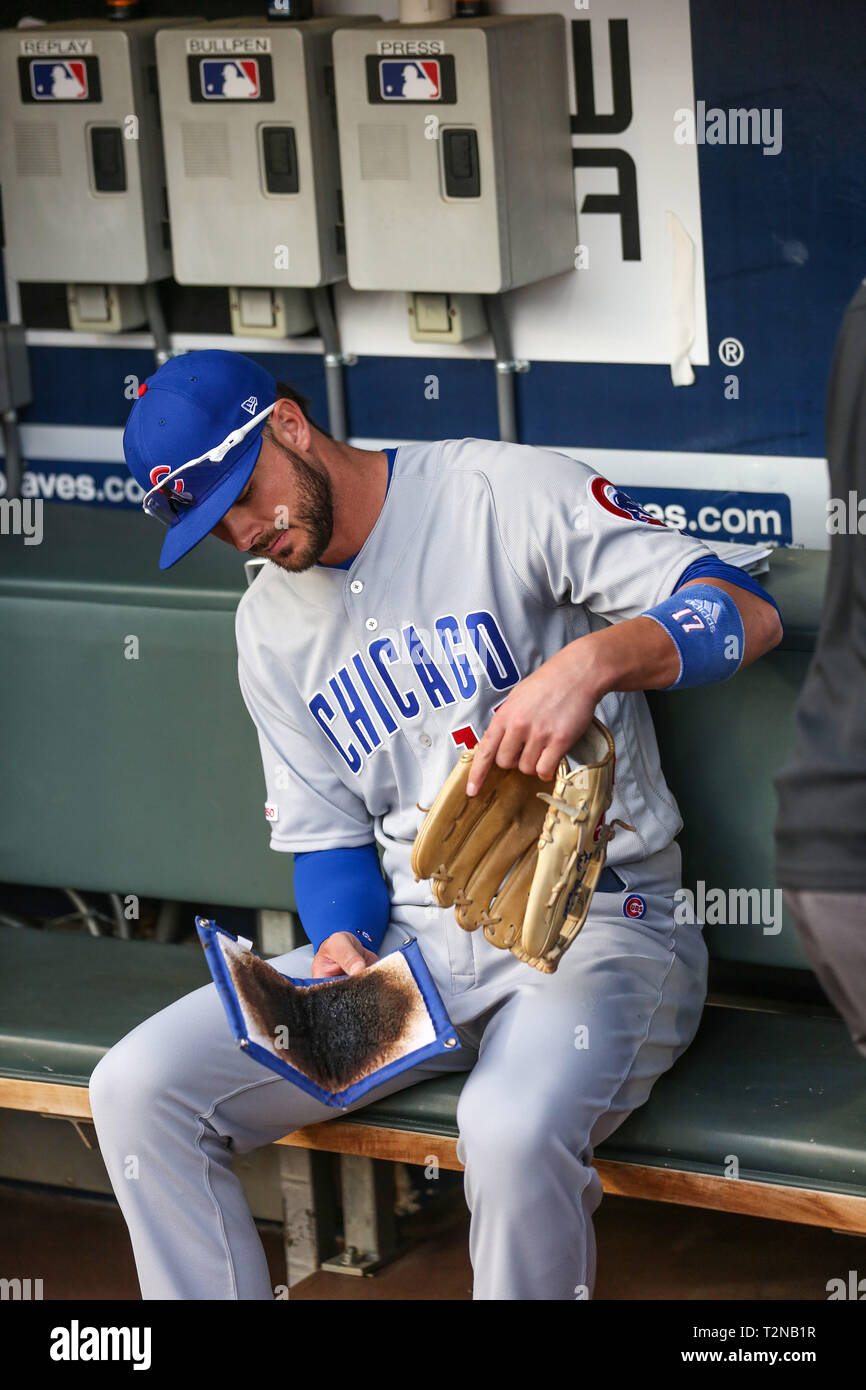 Atlanta, GA, USA. 3rd Apr, 2019. Chicago Cubs third baseman Kris