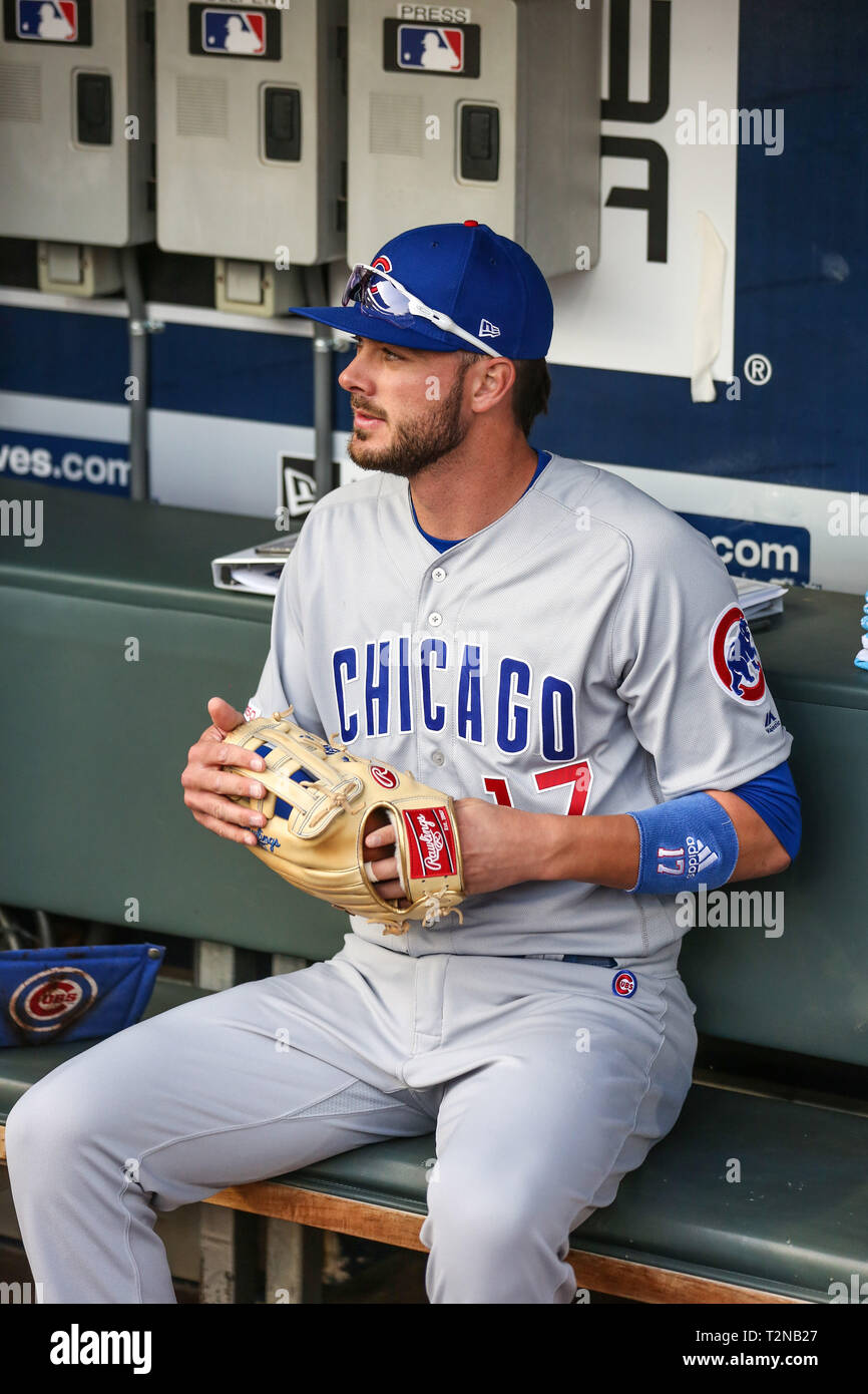 Atlanta, GA, USA. 3rd Apr, 2019. Chicago Cubs third baseman Kris Bryant
