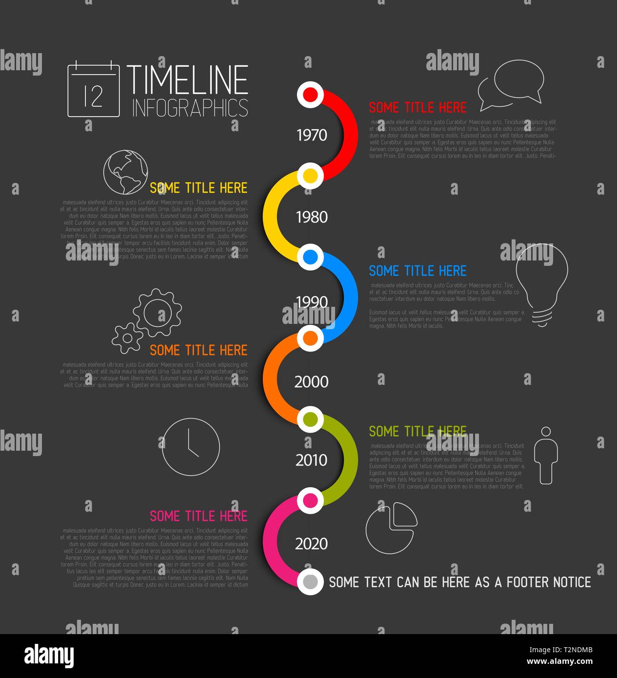 Dark Vector Infographic timeline report template with icons Stock ...