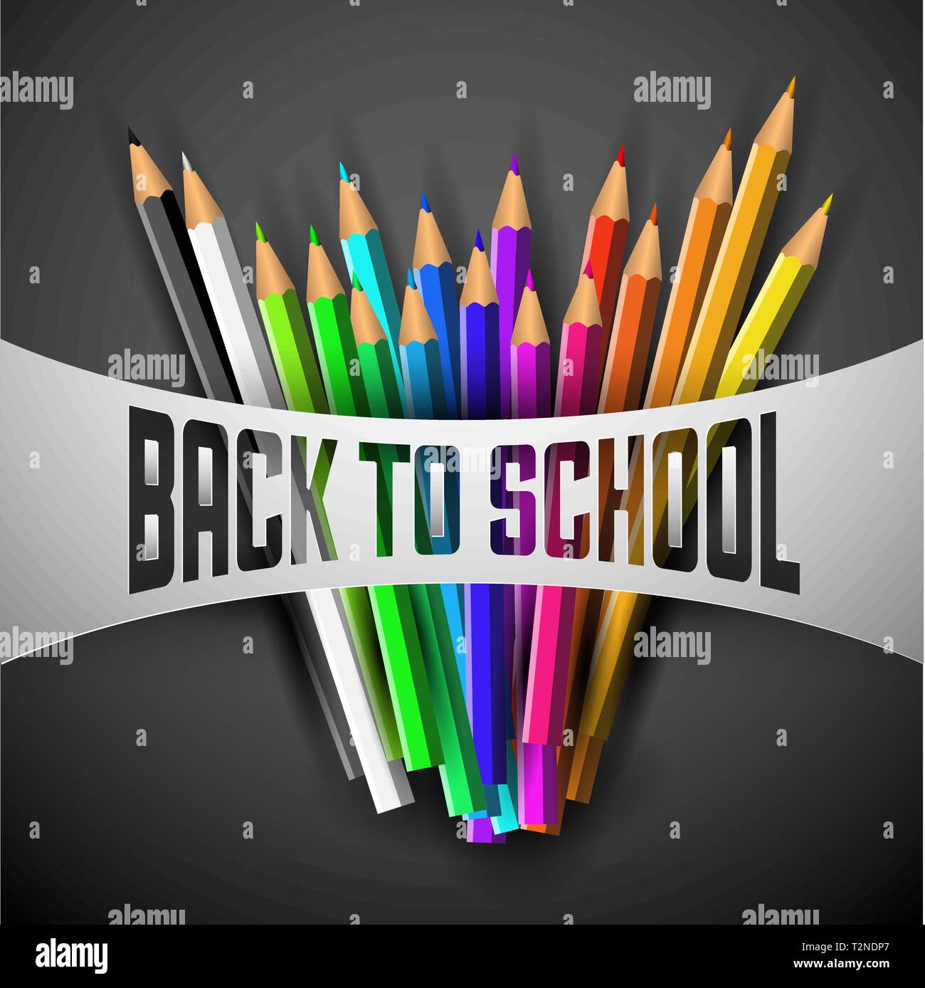 Vector Back to school poster - colorful crayons on dark paper Stock Vector