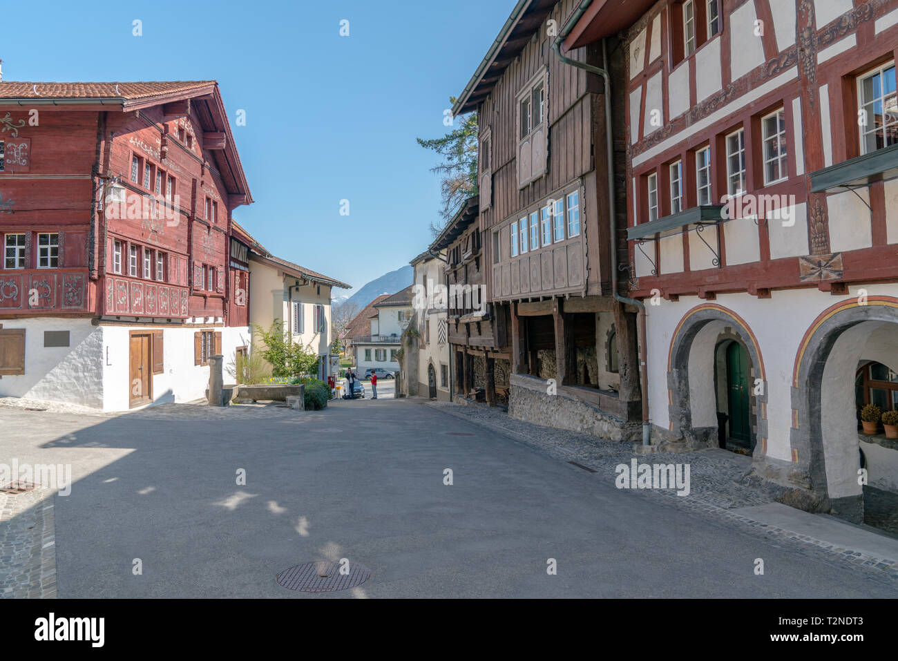 Werdenberg, SG / Switzerland - March 31, 2019: Werdenberg village with historic and traditional buildings and architecture details Stock Photo