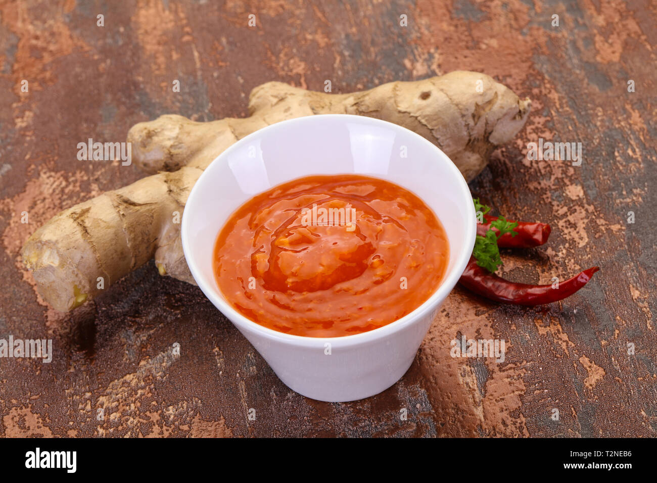 Ginger chili sauce with root and pepper Stock Photo Alamy