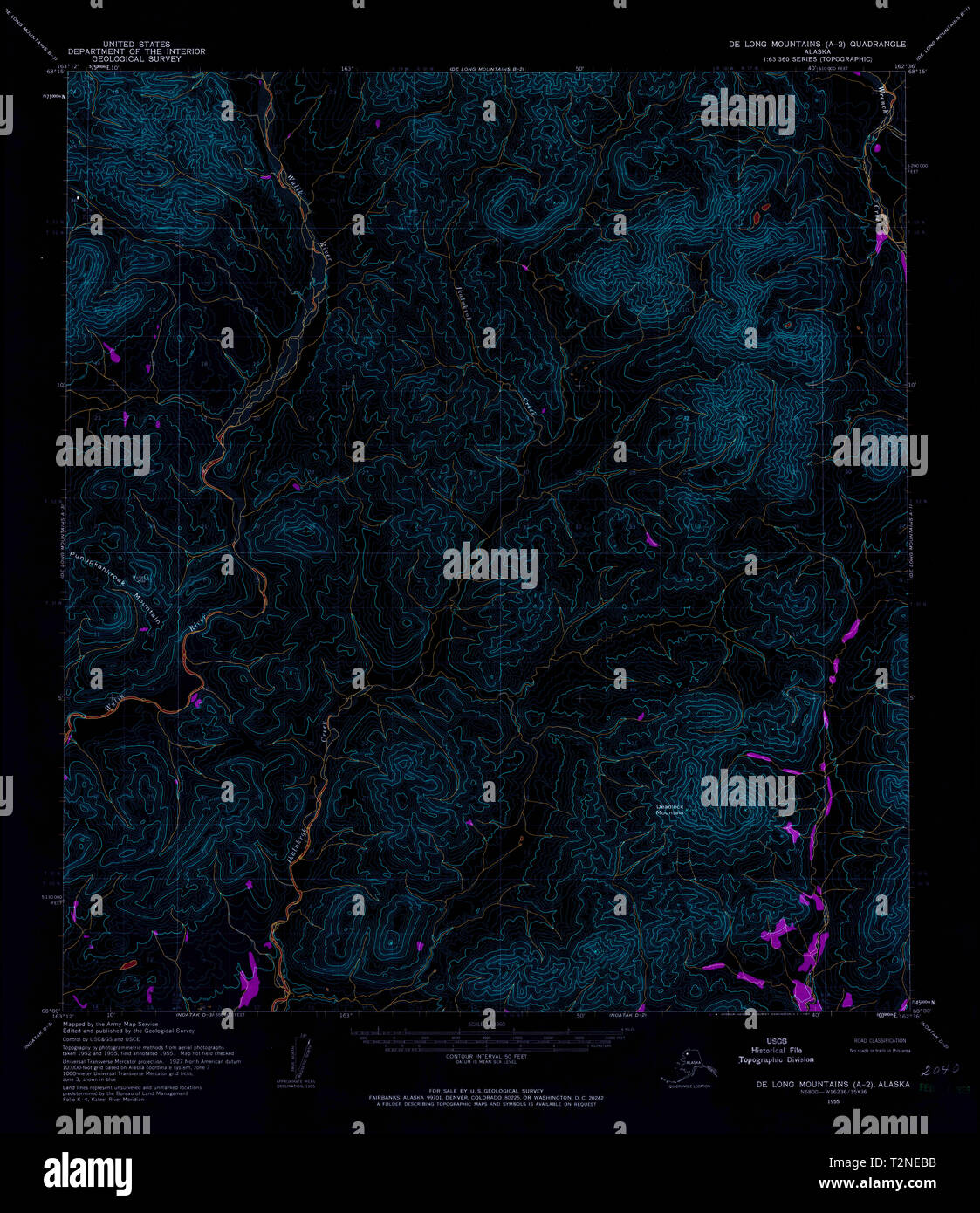 USGS TOPO Map Alaska AK De Long - Usgs Topo Map Alaska Ak De Long Mountains A 2 355341 1955 63360 Inverted Restoration T2NEBB 