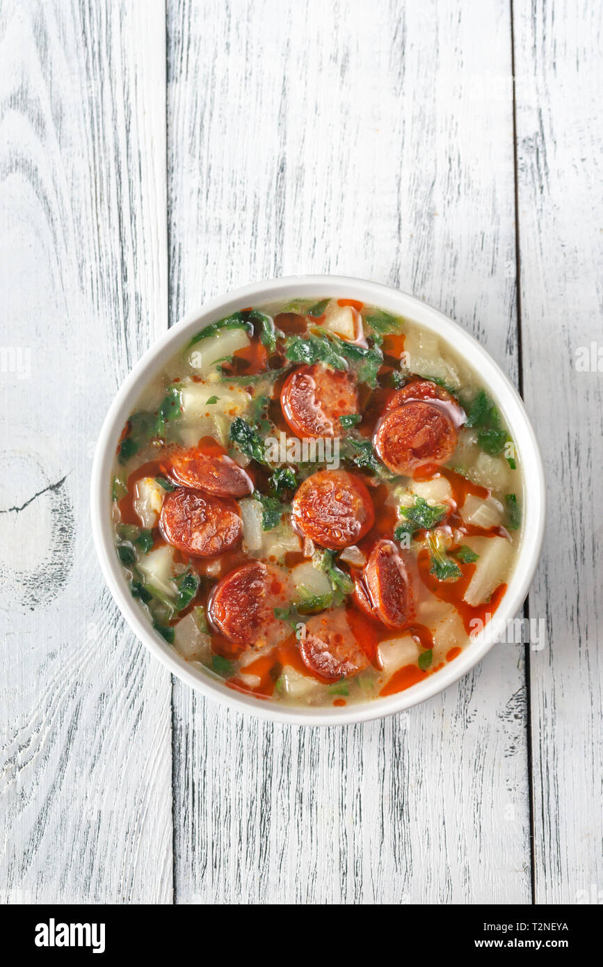 Portion of Portuguese Caldo verde soup Stock Photo