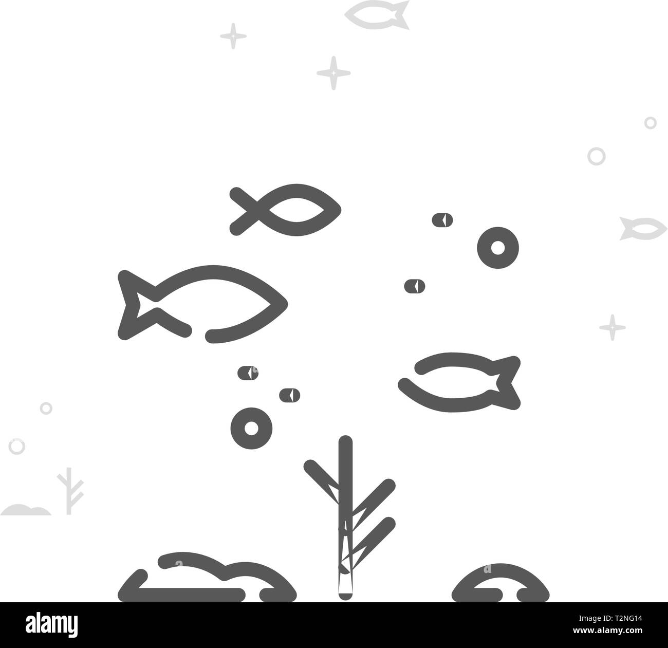 School of Fish Vector Line Icon. Marine Life, Sea Creatures Symbol, Pictogram, Sign. Light Abstract Geometric Background. Editable Stroke. Stock Vector