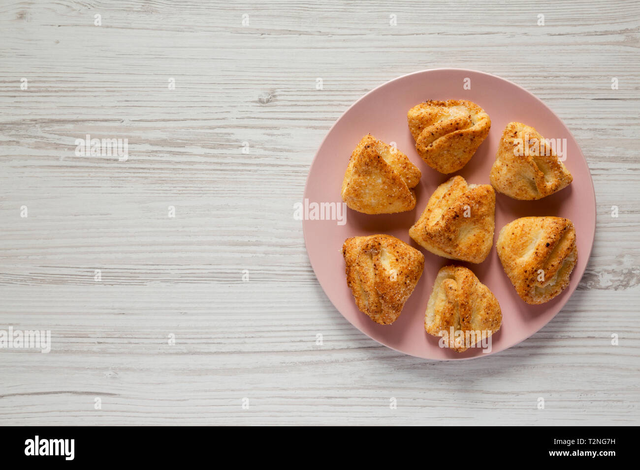 Top View Homemade Cottage Cheese Biscuits On Pink Plate Over