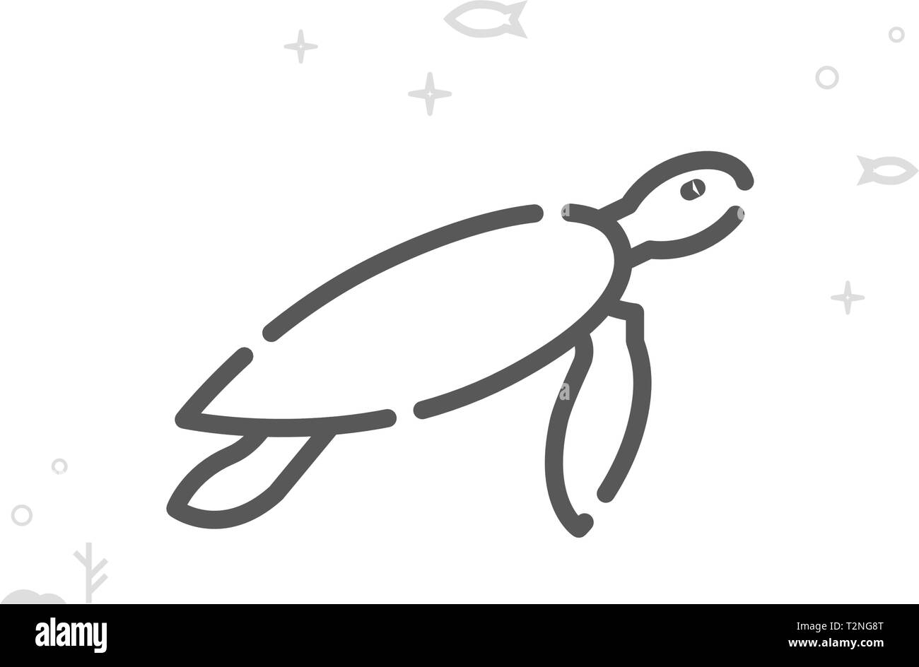 Sea Turtle Vector Line Icon. Marine Life, Sea Creatures Symbol, Pictogram, Sign. Light Abstract Geometric Background. Editable Stroke. Stock Vector