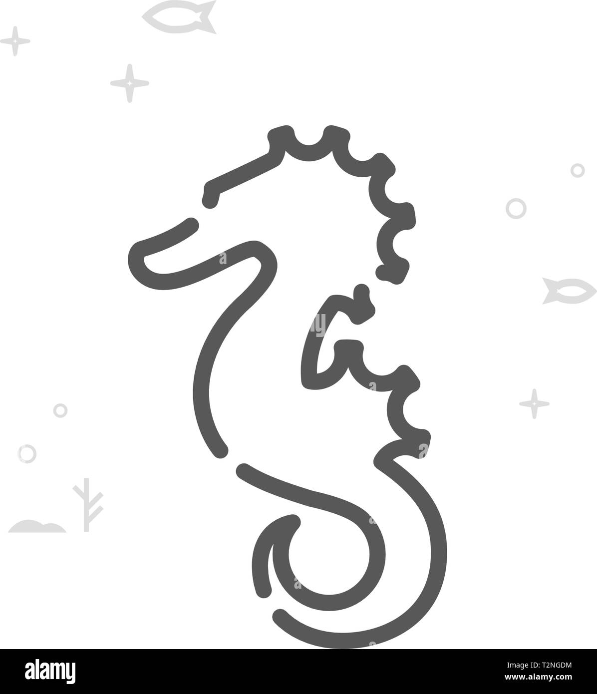 Hippocampus, Seahorse Vector Line Icon. Marine Life, Sea Creatures Symbol, Pictogram, Sign. Light Abstract Geometric Background. Editable Stroke. Stock Vector