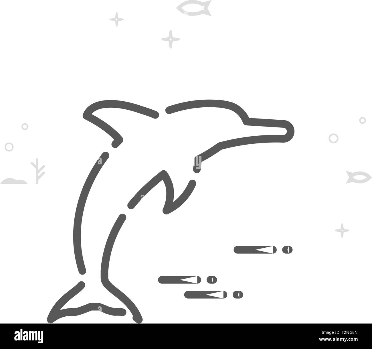 Jumping Dolphin Vector Line Icon. Marine Life, Sea Creatures Symbol, Pictogram, Sign. Light Abstract Geometric Background. Editable Stroke. Stock Vector