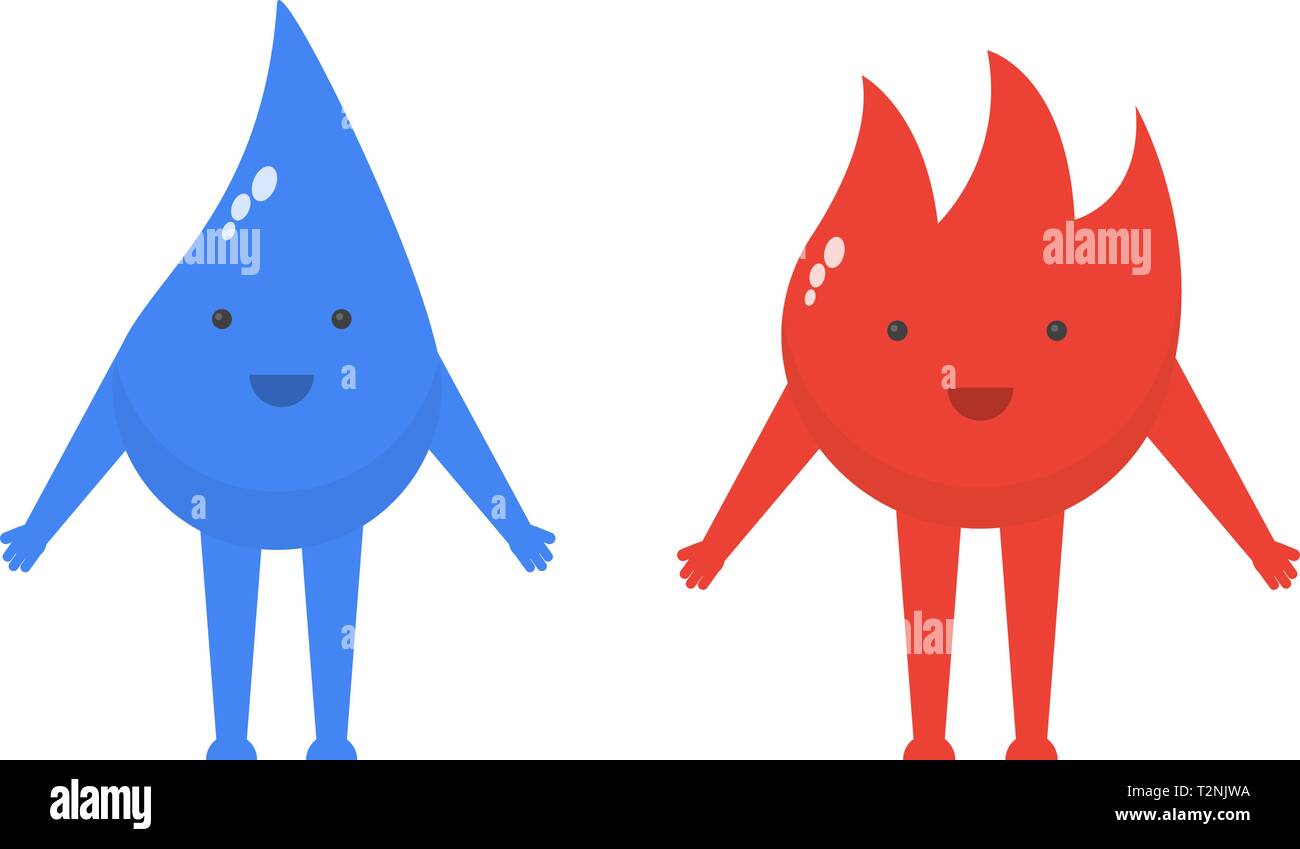 Water and fire are cute characters in a flat style Stock Vector Image