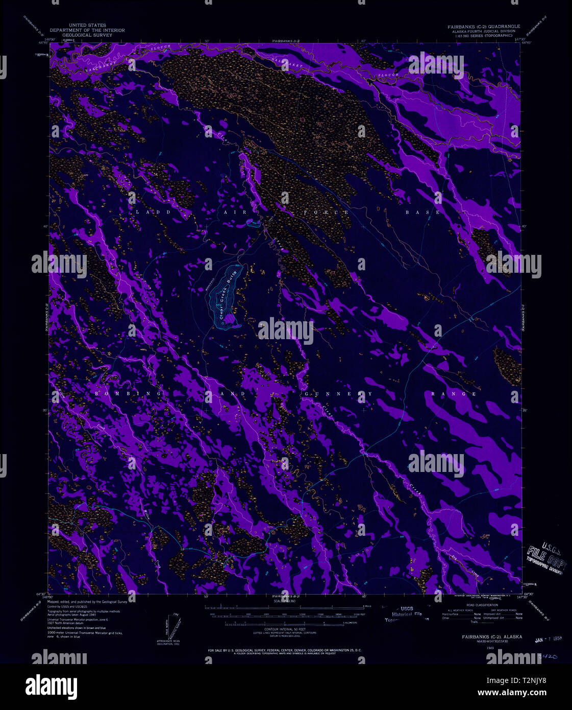 USGS TOPO Map Alaska AK Fairbanks - Usgs Topo Map Alaska Ak Fairbanks C 2 355579 1949 63360 Inverted Restoration T2NJY8