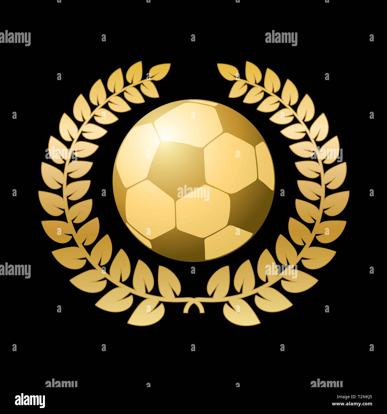 Golden Laurel Wreath Around Soccer Ball on Black Background Vector Illustration Stock Vector