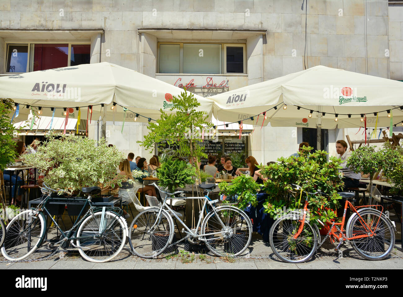 WARSAW, POLAND - JUNE 29, 2018. City view with Cafe Deli garden in Warsaw , Poland. Stock Photo