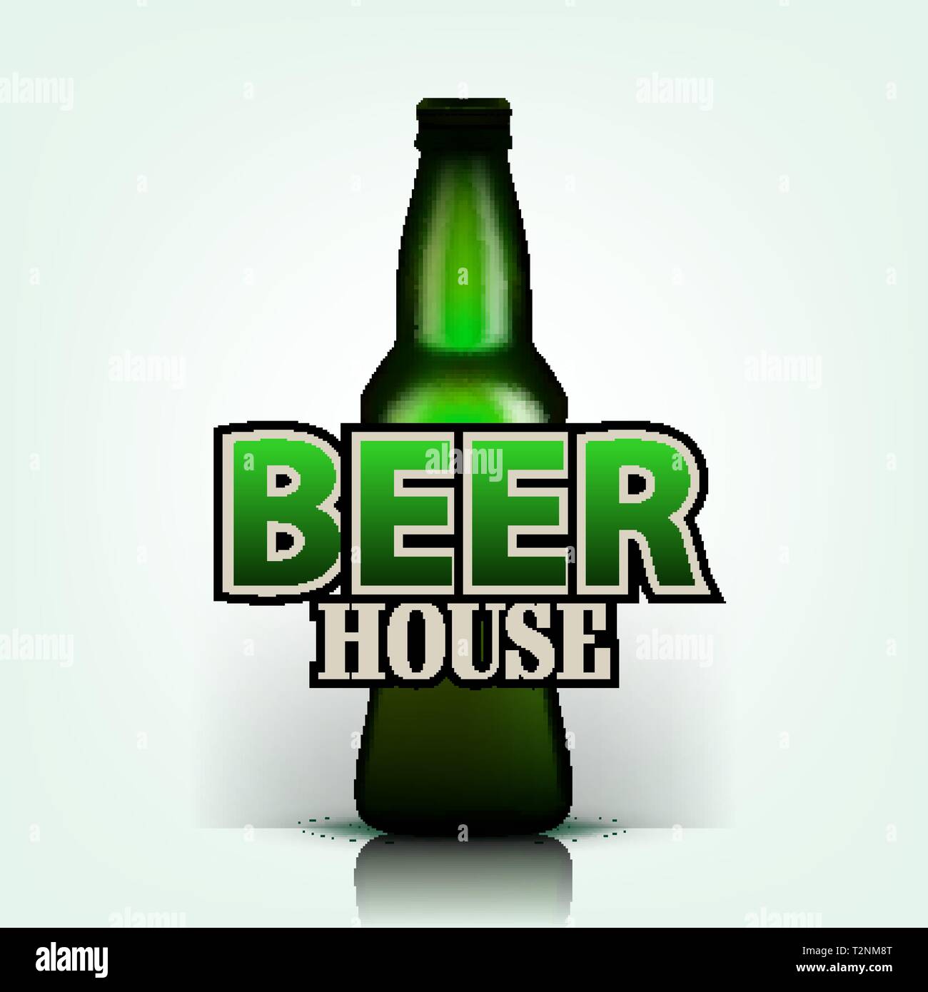 Draft Beer Vector. Draft Beer House Flyer Design Element. Green Bottle