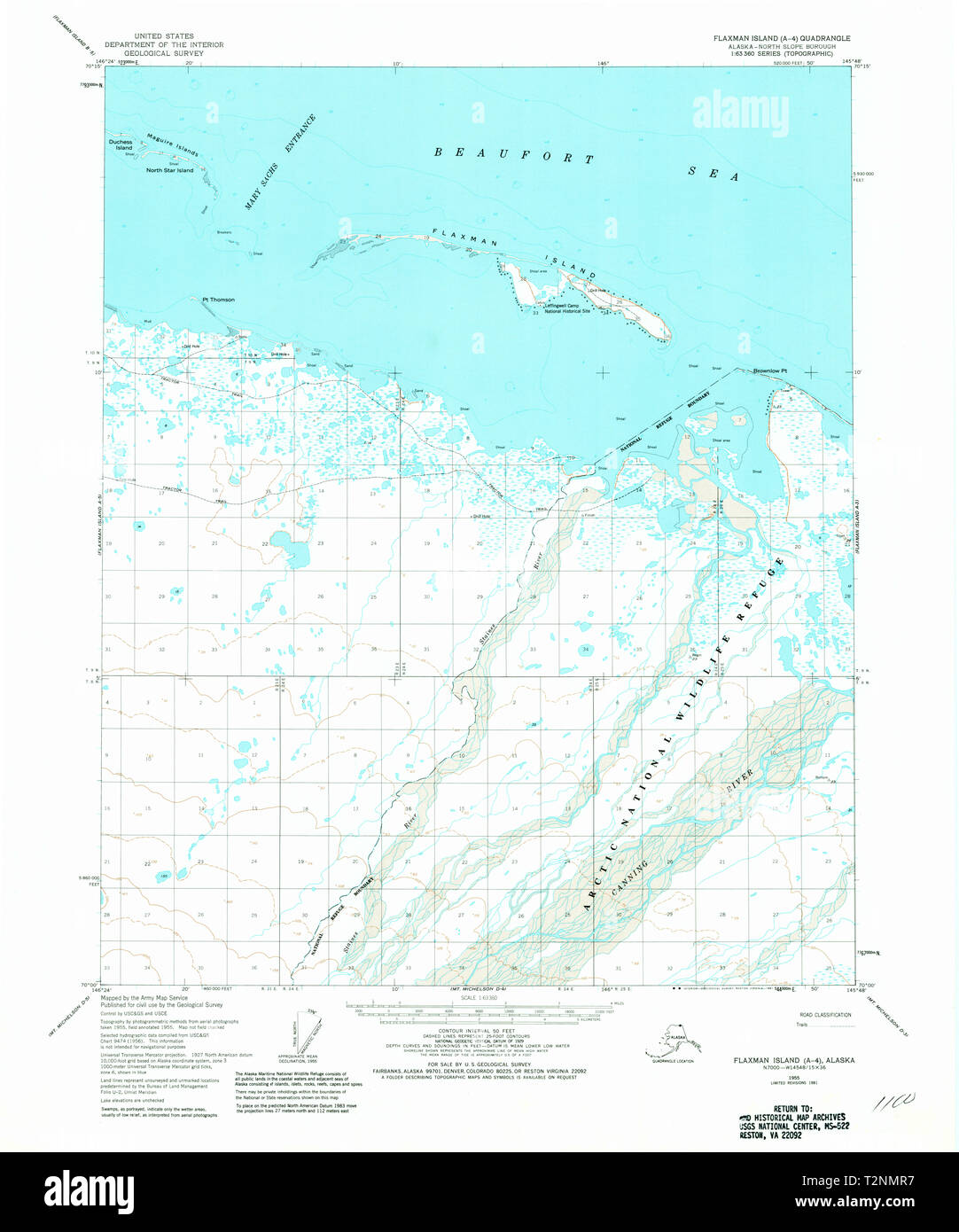 USGS TOPO Map Alaska AK Flaxman Island A4 355667 1955 63360