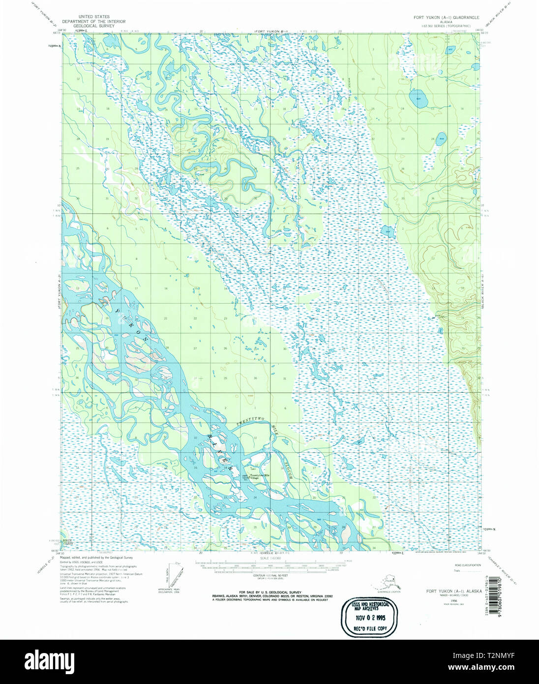 USGS TOPO Map Alaska AK Fort Yukon A-1 355673 1956 63360 Restoration Stock Photo