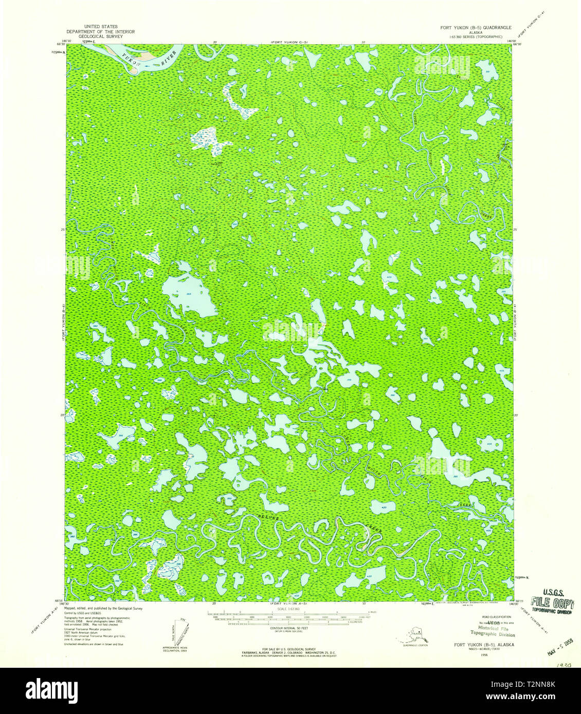 USGS TOPO Map Alaska AK Fort Yukon B5 355693 1956 63360 Restoration