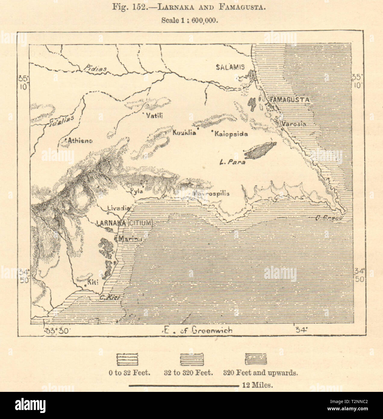 South East Cyprus Map Larnaka And Famagusta. Gazimagusa. South East Cyprus. Sketch Map 1885 Old  Stock Photo - Alamy