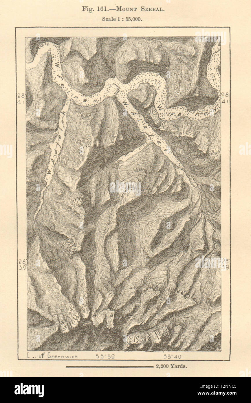 Mount Serbal. Sinai. Egypt. Sketch map 1885 old antique vintage plan chart Stock Photo