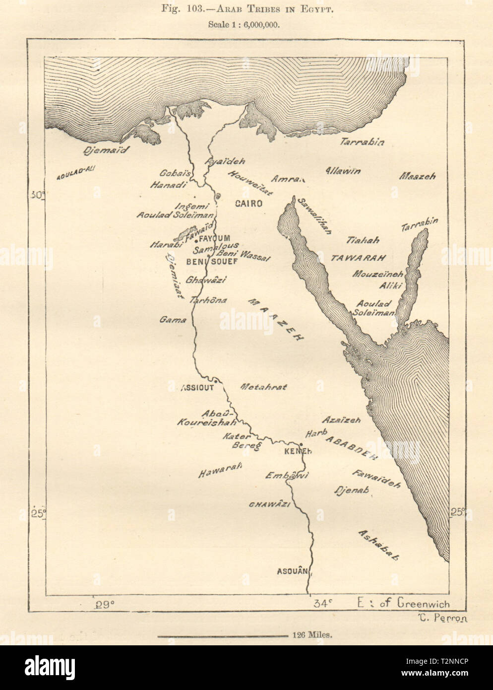 Arab Tribes in Egypt sketch map 1885 old antique vintage plan chart