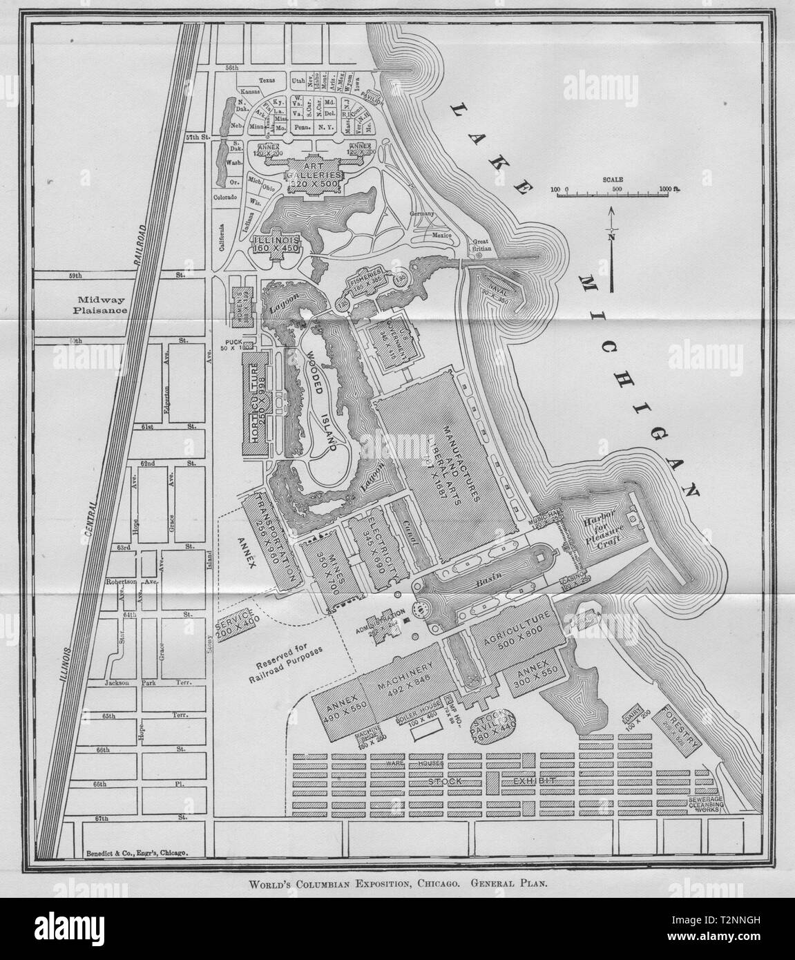 CHICAGO WORLD'S FAIR. World's Columbian Expo (1893) General plan 1893 old map Stock Photo