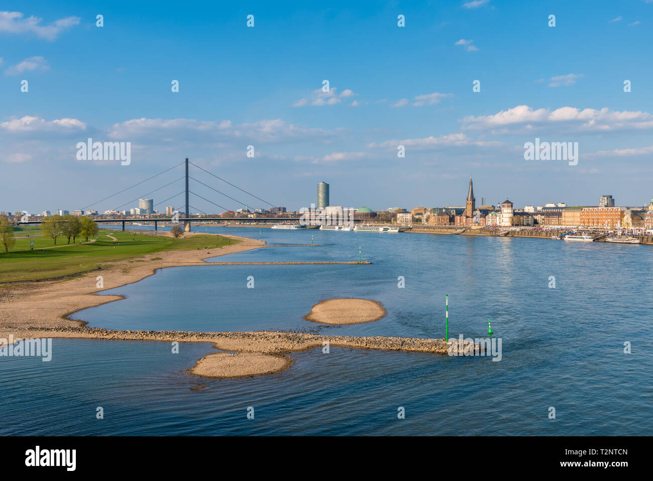 Düsseldorf and Rhine River in Germany on Spring Day Stock Photo