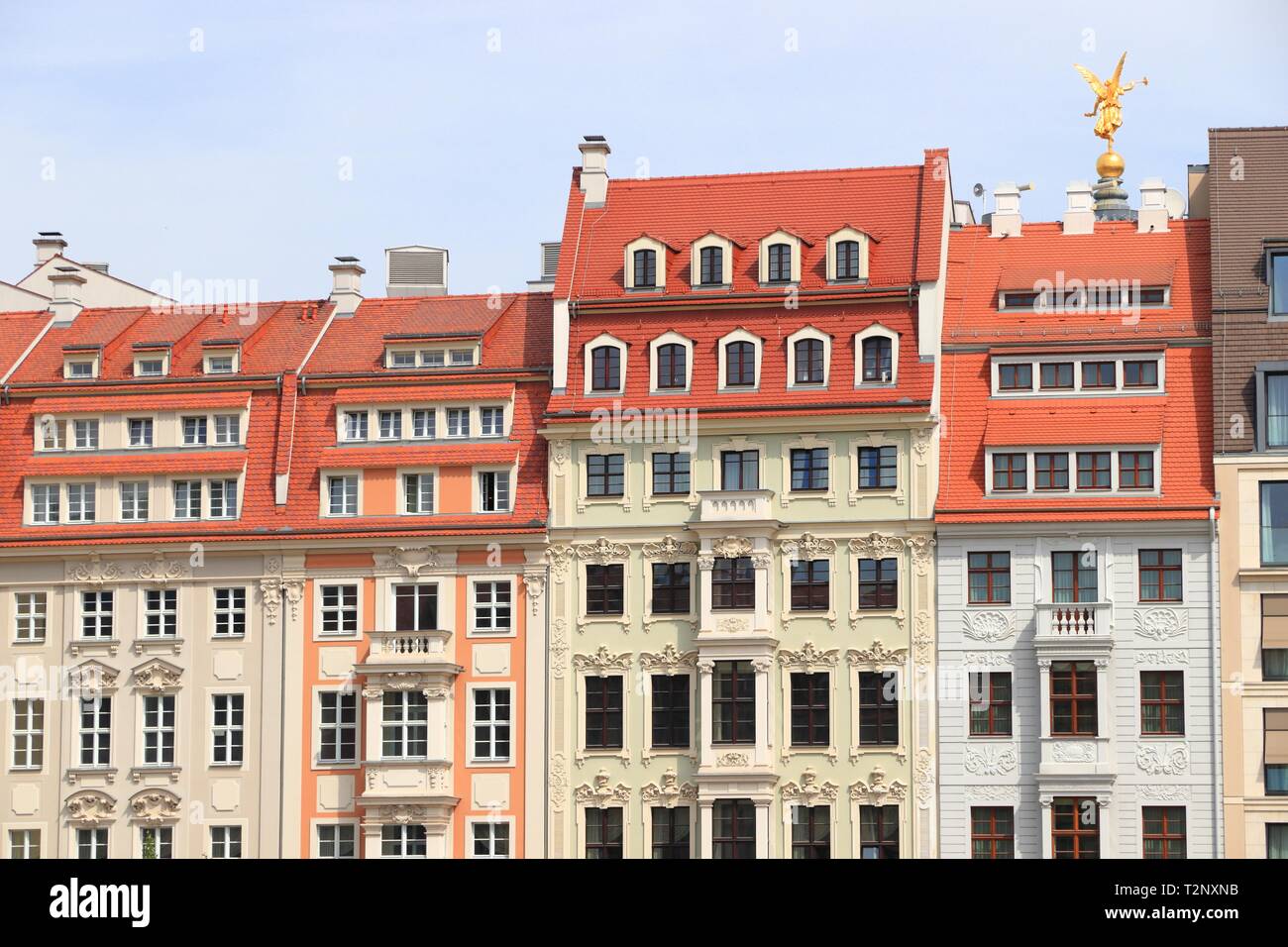 Dresden city in Germany (State of Sachsen). Old Town (Altstadt) colorful architecture street view. Stock Photo
