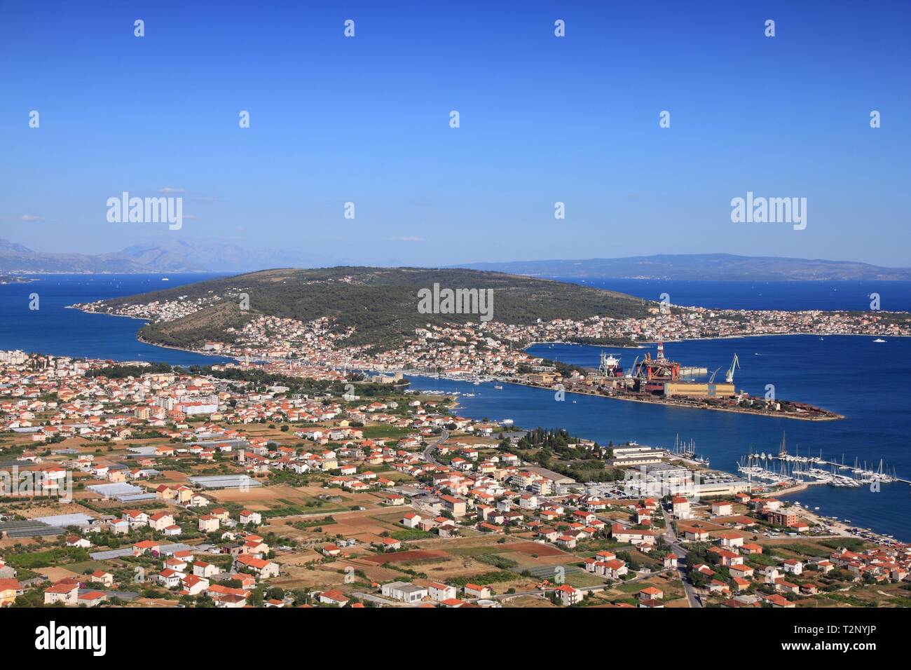 Trogir, Croatia - aerial view with Adriatic Sea. Dalmatia region. Stock Photo