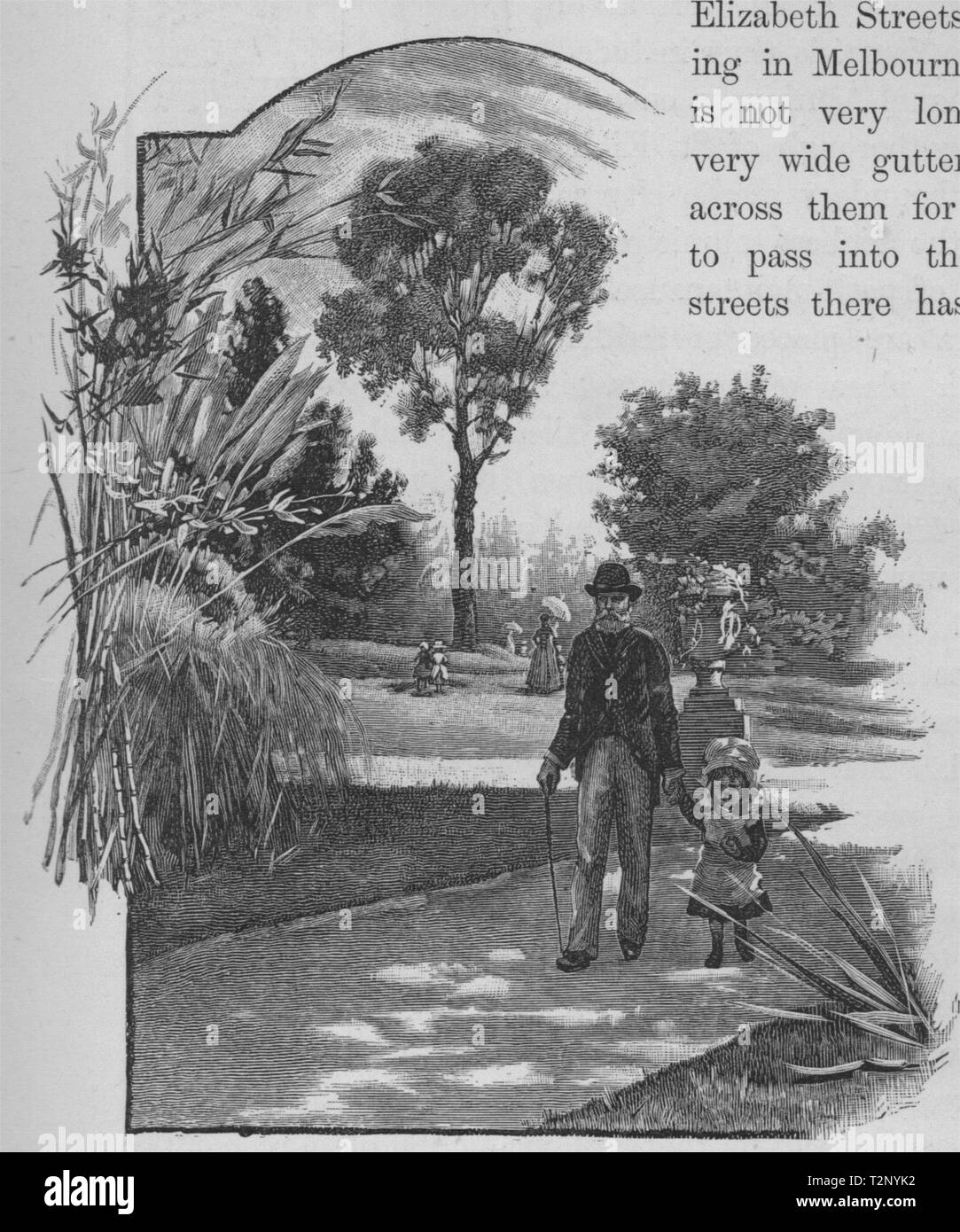 In the Botanical Gardens. Melbourne. Australia 1890 old antique print picture Stock Photo