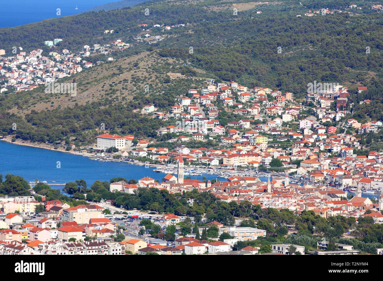 Trogir, Croatia - aerial view of the UNESCO listed Old Town. Dalmatia region. Stock Photo