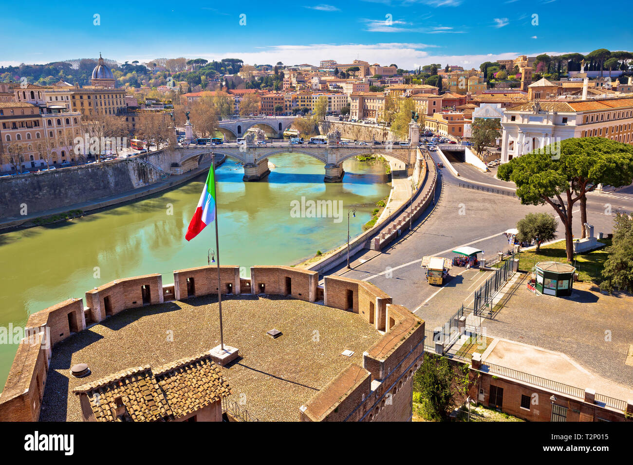 Rome rooftops and Tiber river view from above, capital of Italy Stock ...