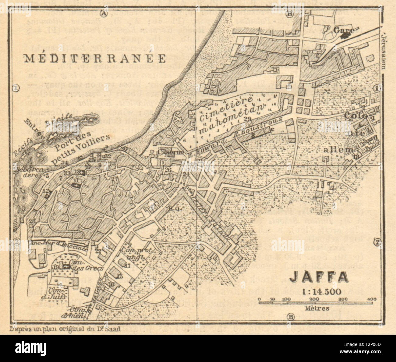 Jaffa / Tel Aviv antique town city plan. Yafo. Israel. SMALL 1912 old map Stock Photo