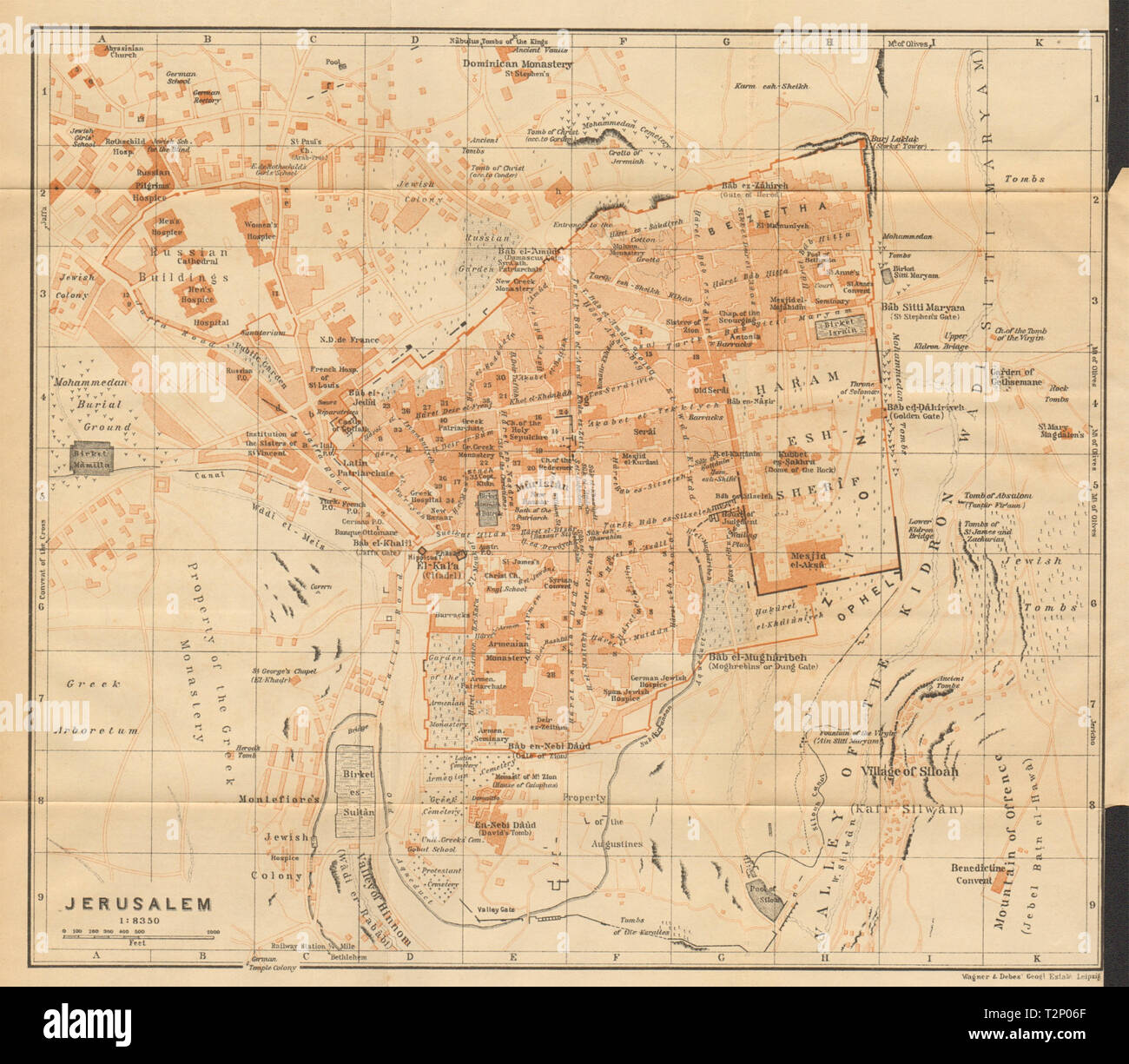 Jerusalem antique town city plan. Israel 1912 old map chart Stock Photo -  Alamy