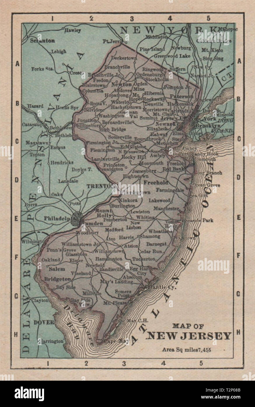 Antique miniature state map of New Jersey by K.L. Armstrong 1891 old Stock Photo