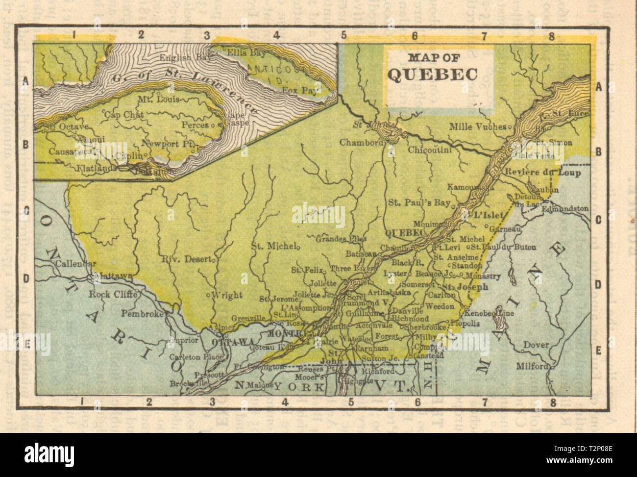Antique miniature province map of Quebec by K.L. Armstrong 1891 old Stock Photo